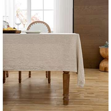 L Linen World Linen Tablecloth, 100% French Linen Natural Tablecloth 55" x 55" Inch, Washable Square Tablecloth for Dining, Outdoor, Weddings and Restaurants, Decorative Valentine Easter