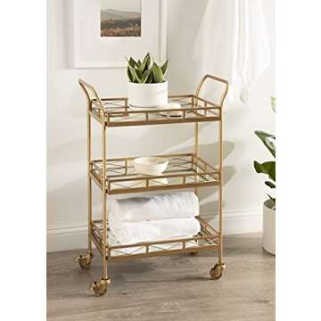 Kate and Laurel Ketia Glam Metal Bar Cart, 23 x 13 x 34, Gold, Glamorous Three Tier Gold Bar Cart for Display and Storage