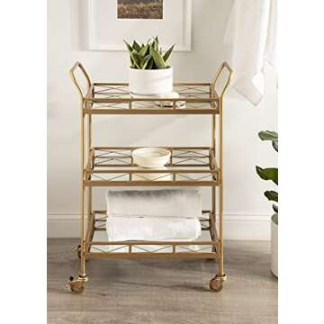 Kate and Laurel Ketia Glam Metal Bar Cart, 23 x 13 x 34, Gold, Glamorous Three Tier Gold Bar Cart for Display and Storage