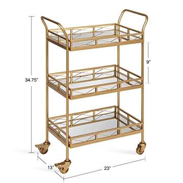 Kate and Laurel Ketia Glam Metal Bar Cart, 23 x 13 x 34, Gold, Glamorous Three Tier Gold Bar Cart for Display and Storage