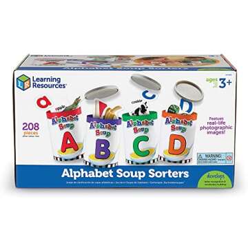 Learning Resources Alphabet Soup Sorters - 208 Pieces, Ages 3+, Early Phonics Manipulatives, ABCs, Alphabet Awareness & Recognition, Alphabet Soup Games