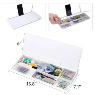 Small Glass Desktop Whiteboard Dry-Erase-Board - Computer Keyboard Stand White Board Surface Pad with Drawer, Desk Organizers with Accessories for Office, Home, School Supplies