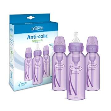 Dr. Brown’s Natural Flow® Anti-Colic Options+™ Narrow Baby Bottles 8 oz/250 mL, with Level 1 Slow Flow Nipple, 3 Pack, 0m+ Purple