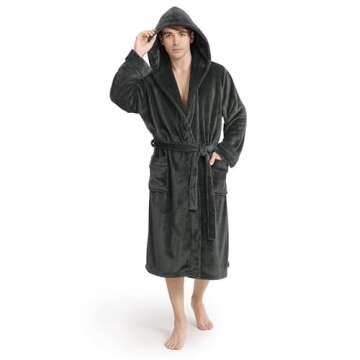 Yurhap Luxury Men's Hooded Fleece Bathrobe - Ultra Cozy, Plush & Stylish