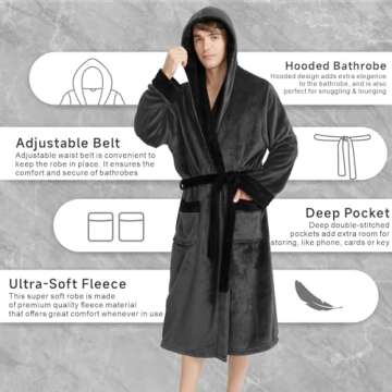 Luxury Men's Hooded Fleece Bathrobe for Cozy Comfort