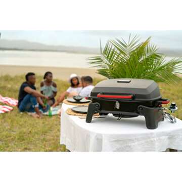 Megamaster 820-0065C 1 Burner Portable Gas Grill for Camping, Outdoor Cooking , Outdoor Kitchen, Patio, Garden, Barbecue with Two Foldable legs, Red + Black