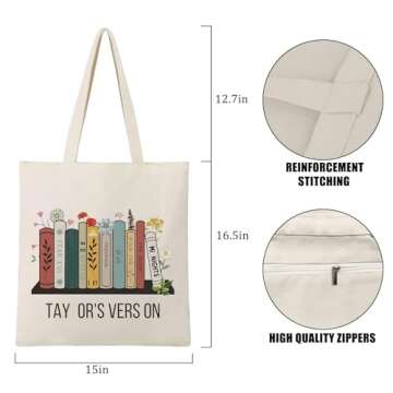 Taylor Tote Bag with Zipper Inner Pocket Singer Album Inspired Fans Gifts Music Lovers Reusable Canvas Bags