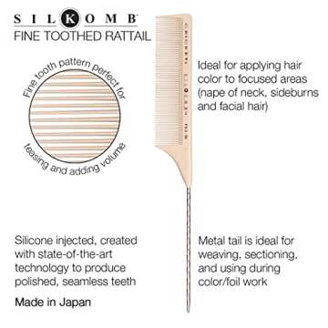 Cricket Silkomb Pro-50 Fine Tooth Rattail Comb for Hair – Precision Styling Tool with Seamless Teeth & Metal Tail for Sectioning, Weaving, and Smooth Detangling, Ideal for Professional Use