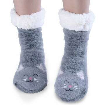 Jeasona Women’s Fuzzy Slipper Socks With Grippers Cozy Warm Cute Animal Gifts