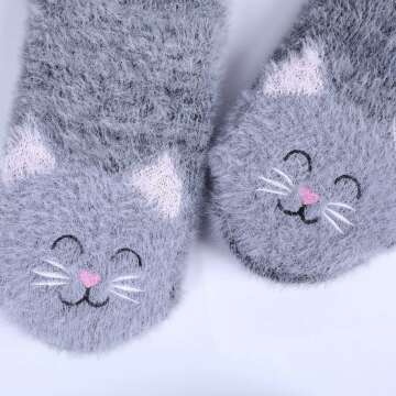 Jeasona Women’s Fuzzy Slipper Socks With Grippers Cozy Warm Cute Animal Gifts