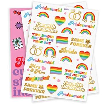 xo, Fetti Bride Pride Bachelorette Temporary Tattoos - 54 Glitter Styles | Mrs and Mrs Bach Party Decoration, Pridesmaid Favor, Bride to Be Gift + LGBTQ Rainbow Bridal Shower