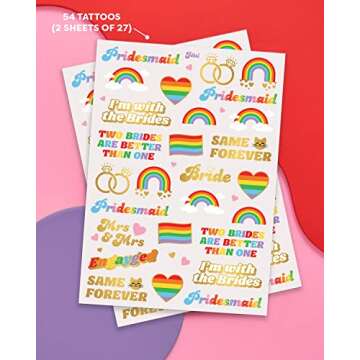 xo, Fetti Bride Pride Bachelorette Temporary Tattoos - 54 Glitter Styles | Mrs and Mrs Bach Party Decoration, Pridesmaid Favor, Bride to Be Gift + LGBTQ Rainbow Bridal Shower