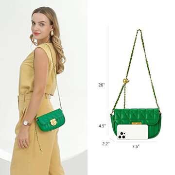 Milan Chiva Quilted Purses for Women Green Cute Crossbody Chain Shoulder Handbags