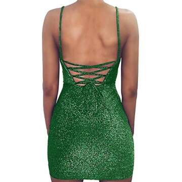 FV RELAY Women's Sexy Glitter Bandage Bodycon Tight Dress Sleeveless Mini Club Party Dresses (S, Green)