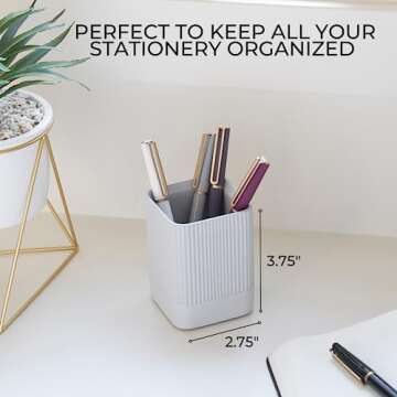 KIBAGA Aesthetic Pen Holder for Desk - Modern Concrete Pencil Holder - Cute and Functional Desk Organizer for Office Supplies - Stylish Office Decor Pen Cup