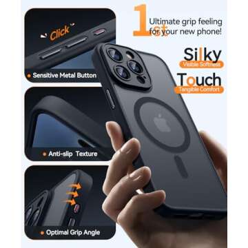 CANSHN Magnetic Compatible with iPhone 16 Pro Case, Upgraded [Full Camera Protection] [Compatible with Magsafe] [Translucent Matte] Shockproof Protective Phone Case Cover 6.3 Inch - Black