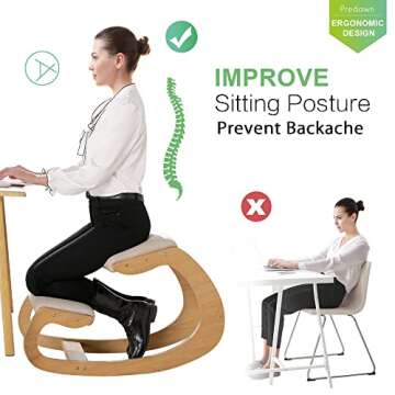 Predawn Ergonomic Kneeling Chair, Rocking Chair Stool, Knee Chair, Posture Chair for Home Office Meditation Wooden & Linen Cushion-Office Desk Chair for Back Neck Pain Relief & Improving (White Oak)