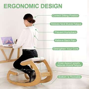 Predawn Ergonomic Kneeling Chair, Rocking Chair Stool, Knee Chair, Posture Chair for Home Office Meditation Wooden & Linen Cushion-Office Desk Chair for Back Neck Pain Relief & Improving (White Oak)