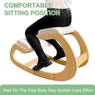 Predawn Ergonomic Kneeling Chair, Rocking Chair Stool, Knee Chair, Posture Chair for Home Office Meditation Wooden & Linen Cushion-Office Desk Chair for Back Neck Pain Relief & Improving (White Oak)