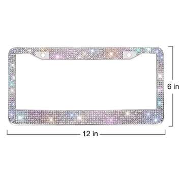 Bling License Plate Frame for Women, Diamond License Plate Frame with Gift Box, 2 Pack Crystal License Plate Covers Gift for Women Christmas Birthday (Colorful)