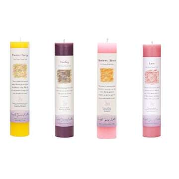 Crystal Journey Reiki Charged Herbal Magic Pillar Candle with Inspirational Labels - Bundle of 4 (Positive Energy, Healing, Manifest a Miracle, Love) Each 7 .5 Handcrafted with Lead-Free Materials