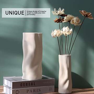 Abbittar Ceramic Vase Set of 2, 10.7" and 9" H Large Flower Vases for Rustic Home Decor, Modern Farmhouse Decor, Living Room Decor, Table, Counter, Mantel and Entryway Decor (Beige)