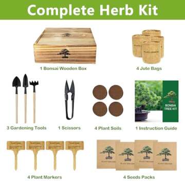 Bonsai Tree Kit, Bonsai Starter Kit with 4 Bonsai Tree Seeds, Tools & Planters, Bonsai Tree Live Plants Indoor, Gardening Gifts for Women Men Mom Father Plant Lover, Unique Christmas Gifts