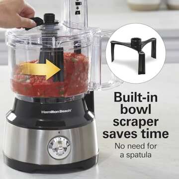 Hamilton Beach Food Processor & Vegetable Chopper for Slicing, Shredding, Mincing, and Puree, 10 Cups + Easy Clean Bowl Scraper, Black and Stainless Steel (70730)