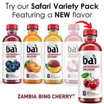 Bai Flavored Water, Rainforest Variety Pack, Antioxidant Infused Drinks, 18 Fluid Ounce Bottles, 12 Count, 3 Each of Brasilia Blueberry, Costa Rica Clementine, Malawi Mango, Sumatra Dragonfruit