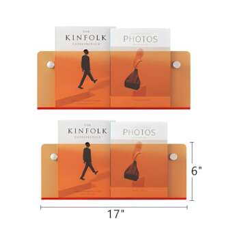 ROYALITA 2-Pack Acrylic Magazine Holder Brochure Holder, 17" Record Holder Magazine Rack, Fashion Hanging Bookshelf Literature Storage Rack for Waiting Room, Living Room, Office, Orange 17 Inch