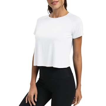 Mippo Short Sleeve Workout Tops Athletic Shirts Gym Clothes Exercise Tees Sports Running Active Wear Cute Work Out Crop Top Tshirts for Women Loose Fit White L