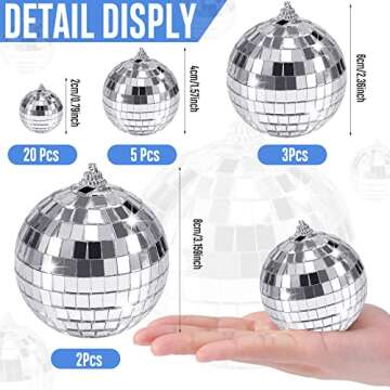 30 Pack Mirror Disco Ball,Mini Disco Ball Decorations,Reflective Mirror Ball Ornaments,Small Silver Hanging Disco Balls with Rope for Christmas Tree Wedding Party Dance Music Festivals Decor,4 Sizes