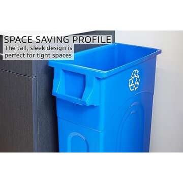 United Solutions Highboy Recycling Container, 23 Gallon, Space Saving Slim Profile and Easy Bag Removal for Indoor or Outdoor use, Recycle Blue (TI0033)