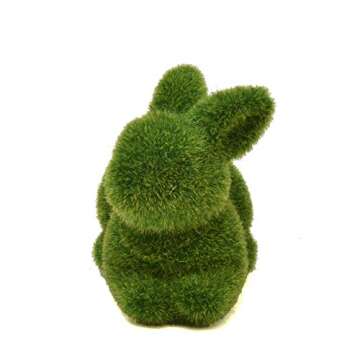 Gift Boutique 4 Green Fuzzy Flocked Bunny Easter Holiday Spring Decor Rabbit Figurines Garden Artificial Animal Moss for Indoor Table Home, Kitchen, Shelf Decorations Furry Covered Rabbits