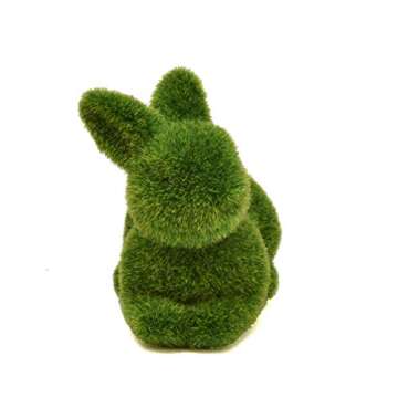 Gift Boutique 4 Green Fuzzy Flocked Bunny Easter Holiday Spring Decor Rabbit Figurines Garden Artificial Animal Moss for Indoor Table Home, Kitchen, Shelf Decorations Furry Covered Rabbits