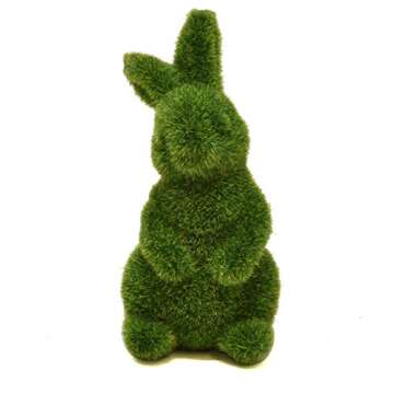 Gift Boutique 4 Green Fuzzy Flocked Bunny Easter Holiday Spring Decor Rabbit Figurines Garden Artificial Animal Moss for Indoor Table Home, Kitchen, Shelf Decorations Furry Covered Rabbits