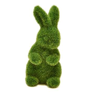 Gift Boutique 4 Green Fuzzy Flocked Bunny Easter Holiday Spring Decor Rabbit Figurines Garden Artificial Animal Moss for Indoor Table Home, Kitchen, Shelf Decorations Furry Covered Rabbits