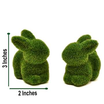 Gift Boutique 4 Green Fuzzy Flocked Bunny Easter Holiday Spring Decor Rabbit Figurines Garden Artificial Animal Moss for Indoor Table Home, Kitchen, Shelf Decorations Furry Covered Rabbits