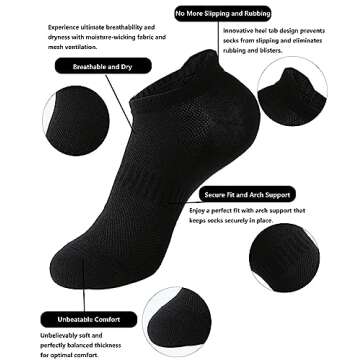 ACCFOD Womens Black Ankle Socks Athletic Running Low Cut Socks With Tab for Women 6-9