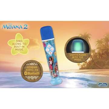 eKids Moana Karaoke Microphone with Music & Light Show