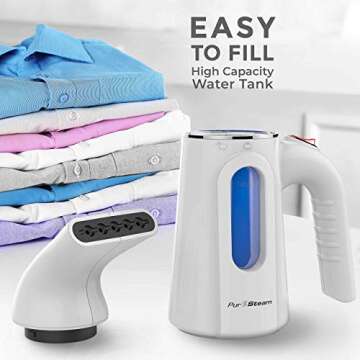 PurSteam Handheld Steamer for Clothes - Portable Garment Wrinkle Remover for Travel and Home Use - Fast Heating with Auto Shut Off and Leak Proof Design [Upgraded Version]