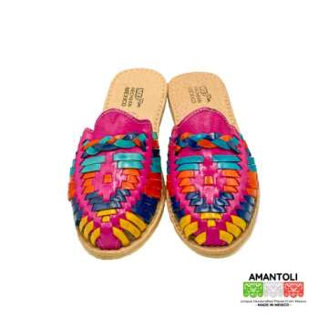 Amantoli Sofia Model - Women 100% Artisan Hand Made Mexican Leather Hipster Brown Colorful Closed Toe Sandal Huarache Artesanal - Hecho a Mano Handcrafted in Mexico (US 6)