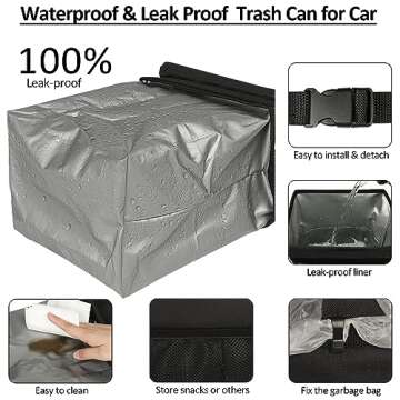 LEAK PROOF Car Trash Can - Black Hanging Bin