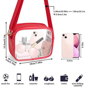 Clear Bag Stadium Approved, Clear Crossbody Bag Clear Purse for Women See Through Clear Handbag with Adjustable Strap for Concerts Sports Festivals （Red