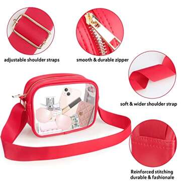 Clear Bag Stadium Approved, Clear Crossbody Bag Clear Purse for Women See Through Clear Handbag with Adjustable Strap for Concerts Sports Festivals （Red