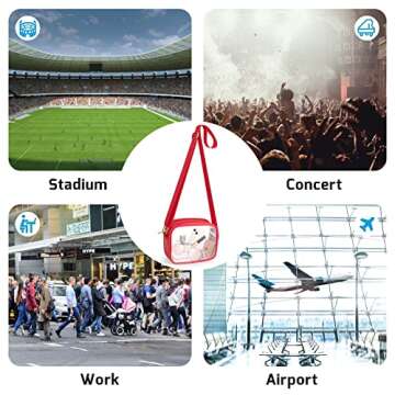 Clear Bag Stadium Approved, Clear Crossbody Bag Clear Purse for Women See Through Clear Handbag with Adjustable Strap for Concerts Sports Festivals （Red