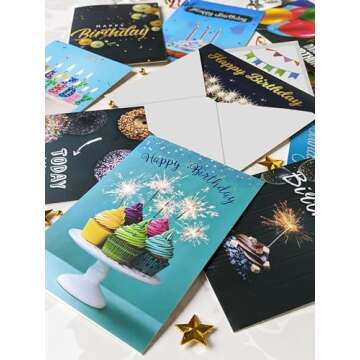 Happy Birthday Cards Bulk Set of 100 with Envelopes