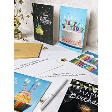 Happy Birthday Cards Bulk Set of 100 with Envelopes