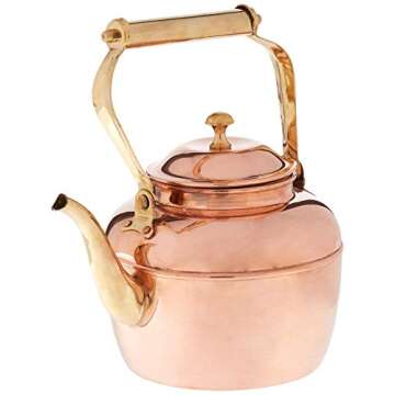 Old Dutch Solid Copper Teakettle with Brass Handle, 2.5-Quart