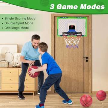 NEXBOX Mini Over The Door Basketball Hoop Indoor for Kids, Small Office Basketball Hoop with Scoreboard, Sports Toys for Boys Age 4-7 8-12 Year Old, Birthday Ideas Gifts